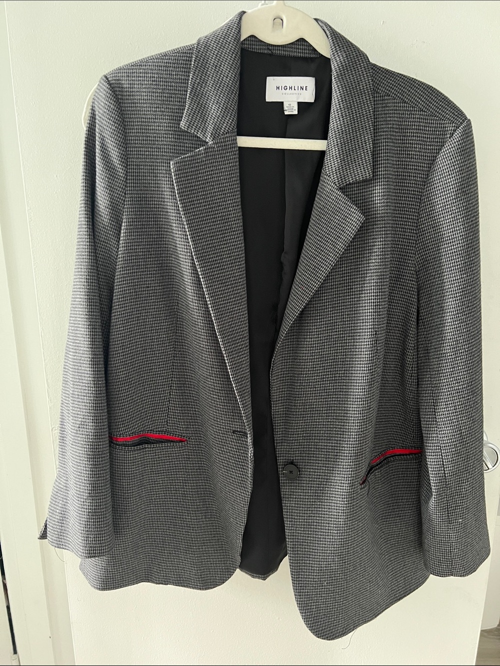Highline Gray Houndstooth Blazer with Red Pocket Accent